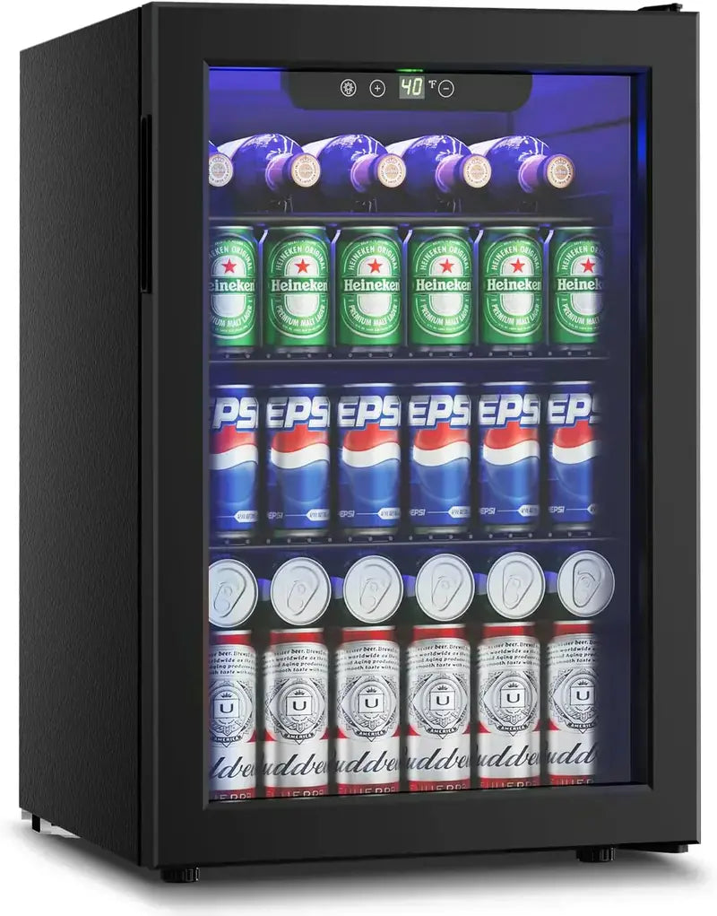 126-Can Beverage Cooler with Tempered Glass Door  Mini Fridge for Soda, Beer & Wine