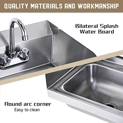 HALLY Stainless Steel Sink for Washing with Faucet and Side Splash, 17 x 15 Inches