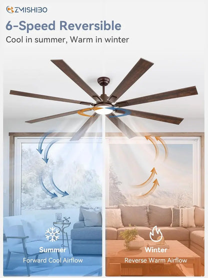 ZMISHIBO 72-Inch Dual-Finish Ceiling Fan with Integrated Light & Remote | Indoor/Outdoor Quiet DC Motor, 6-Speed Reversible, 3-CCT Adjustable Lighting, 8-Blade Modern Design