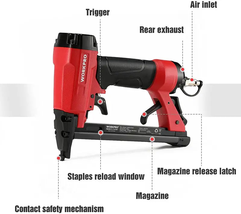 WORKPRO Pneumatic 20-Gauge Stapler for Carpentry, Woodworking & DIY