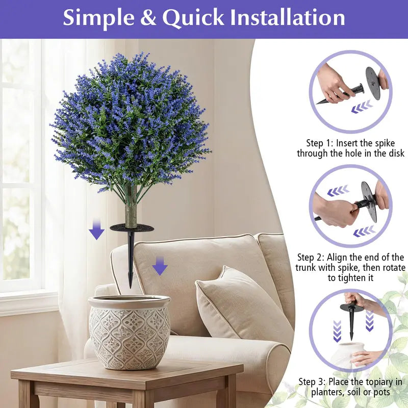 2-Pack Sun-Resistant Lavender Topiary Balls  UV-Stable Indoor/Outdoor Evergreen Decor