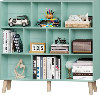 LEYAOYAO Natural Wood 7-Cube Bookshelf  Modern Open-Back Storage Unit with Solid Legs