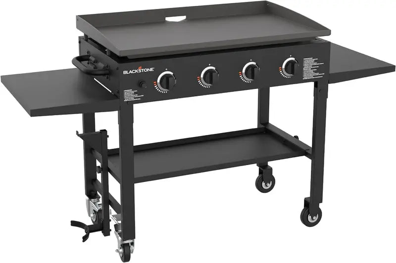 Commercial-Style 36″ 4-Burner Gas Griddle Station  Propane-Powered Flat Top Grill with Side Stands