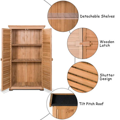 Wooden Outdoor Storage Shed  Rustic Fir Wood Garden Locker with Lockable Shutter Design