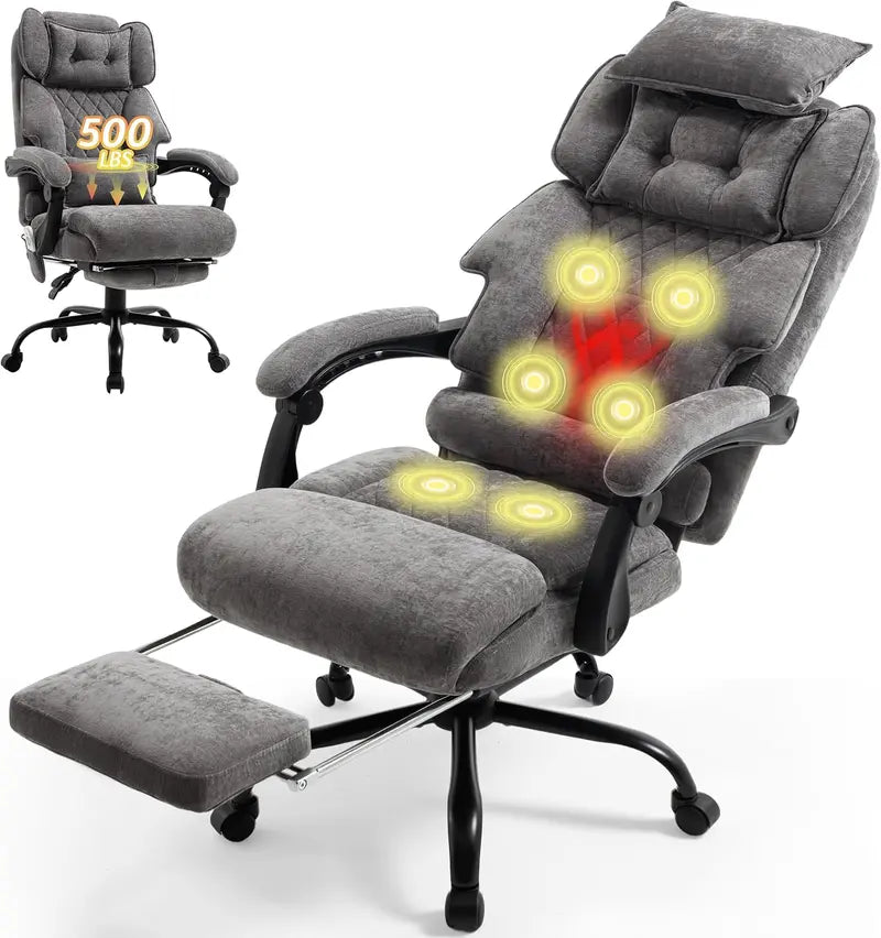 Heavy-Duty Leather Office Chair with Footrest  Supports Up to 500 lbs