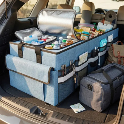 Collapsible Trunk Organizer for Cars Featuring a Leak-Proof Cooler Section