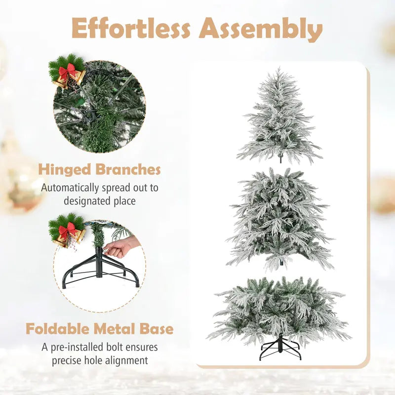6- to 8-Foot Pre-Lit Snow-Flocked Artificial Christmas Tree Featuring PE and PVC Mixed-Tip Branches