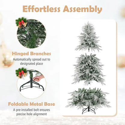 6- to 8-Foot Pre-Lit Snow-Flocked Artificial Christmas Tree Featuring PE and PVC Mixed-Tip Branches