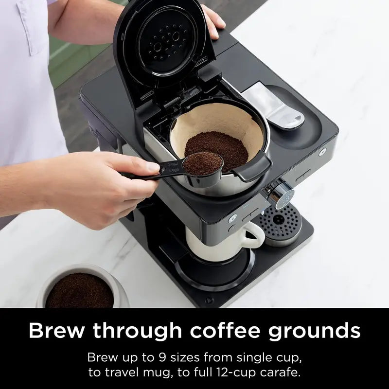 Ninja CFN601 Barista System  Espresso, Coffee & Latte Maker with Built-in Frother, 12-Cup Carafe, and Nespresso-Compatible Brewing  Black