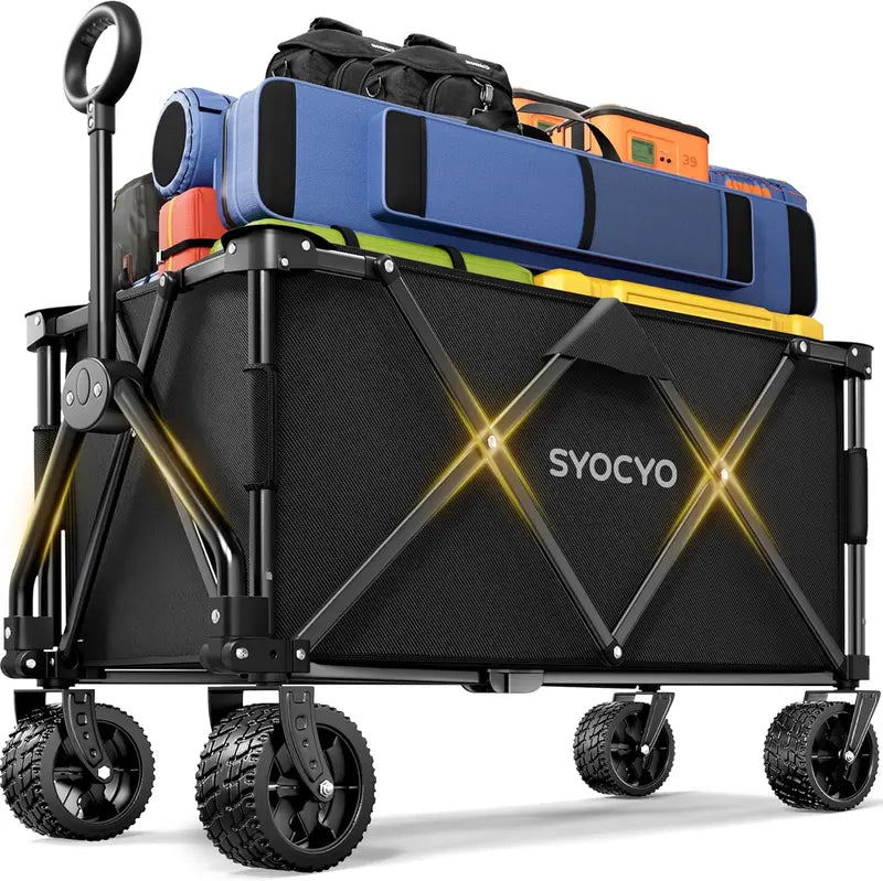 All-Terrain Foldable Beach Cart  Large-Wheel Portable Utility Wagon for Sand, Grass & Gravel