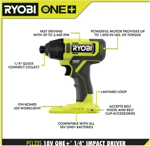 RYOBI ONE+ 18V 6-Tool Cordless Combo Kit  Drill, Impact Driver, Saw, Multi-Tool & LED Light