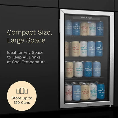 hOmeLabs Beverage Refrigerator and Cooler   120 Can Mini Fridge with Glass Door for Soda Beer or Wine