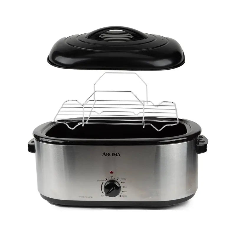 Aroma 22 Quart Electric Roaster Oven Stainless Steel with Self-Basting Lid