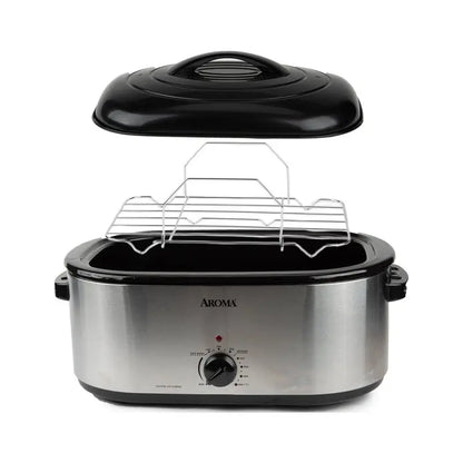 Aroma 22 Quart Electric Roaster Oven Stainless Steel with Self-Basting Lid
