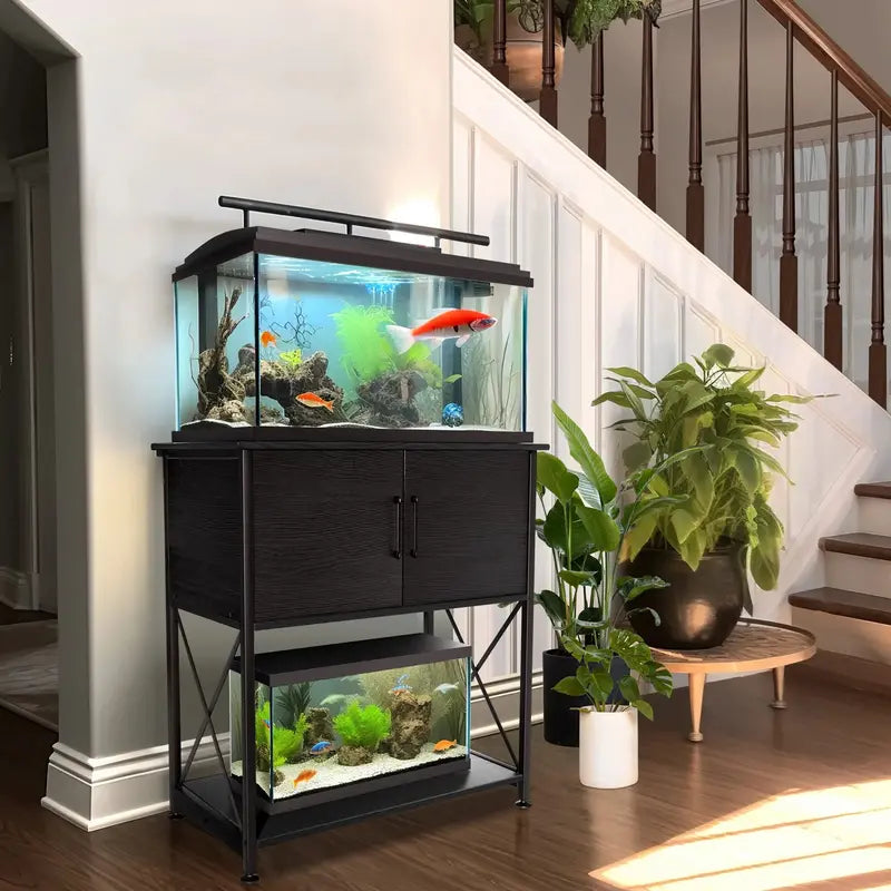 Herture Aquarium Stand for 20-29 Gallon Tanks, 2-Tier Steel & MDF, Black Finish, 30.7″x16.5″x31.88″, Supports 330 lbs