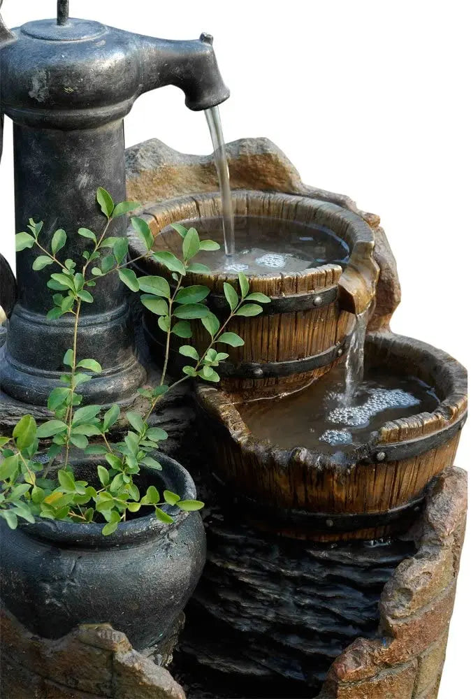 Glenville Cascading Water Fountain  Self-Contained Outdoor Water Pump Feature with Tiered Design
