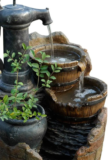 Glenville Cascading Water Fountain  Self-Contained Outdoor Water Pump Feature with Tiered Design