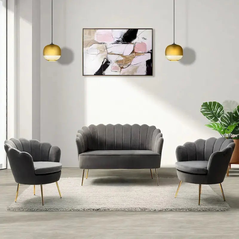 Xabier 52″ 3-Piece Living Room Set  Contemporary Sofa & Accent Chairs by HULALA HOME