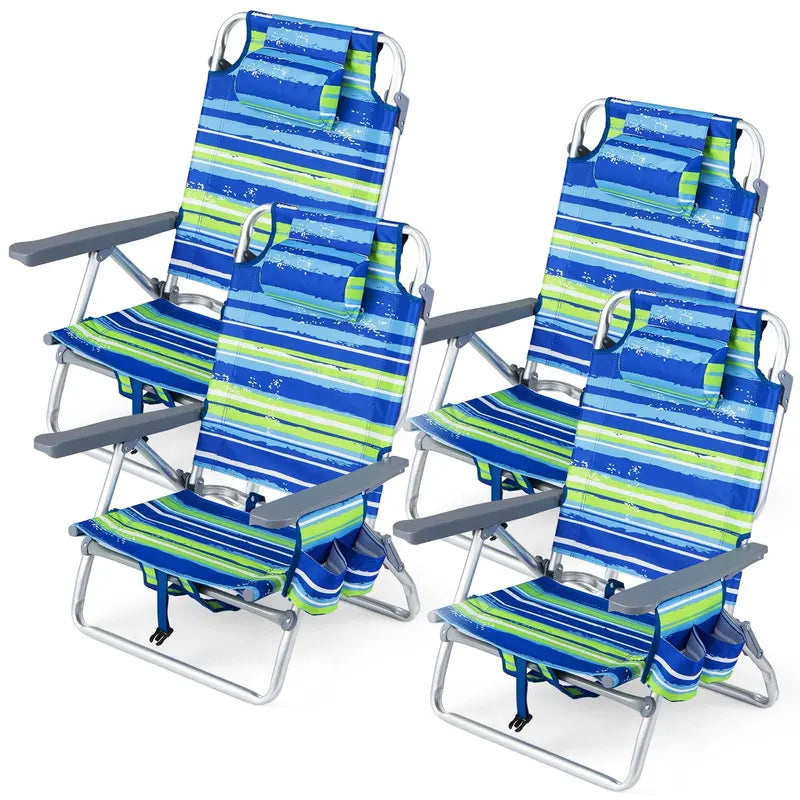 Lightweight Backpack-Friendly Reclining Beach Chairs (Set of 2 or 4)