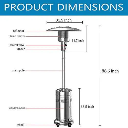 Dual Stainless Steel Patio Propane Heaters  48,000 BTU Each, Wheeled Floor Models