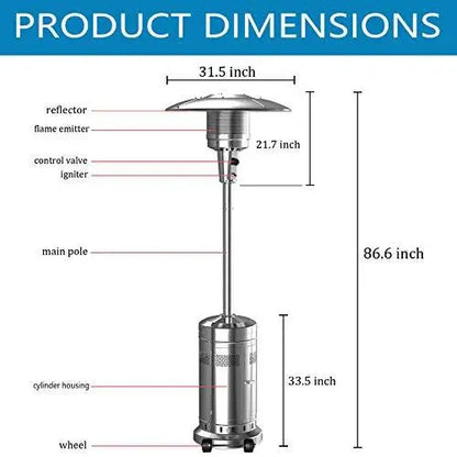 Dual Stainless Steel Patio Propane Heaters  48,000 BTU Each, Wheeled Floor Models