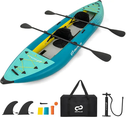 12.5-Foot Inflatable Tandem Kayak for One or Two Riders  507-Pound Weight Capacity with Full Accessory Kit & Portable Carry Bag