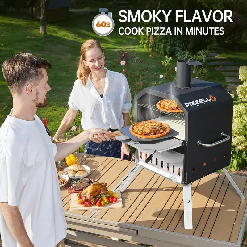 PIZZELLO Dual-Layer Wood-Fired Pizza Oven  Includes Stone, Peel & Grill Grate