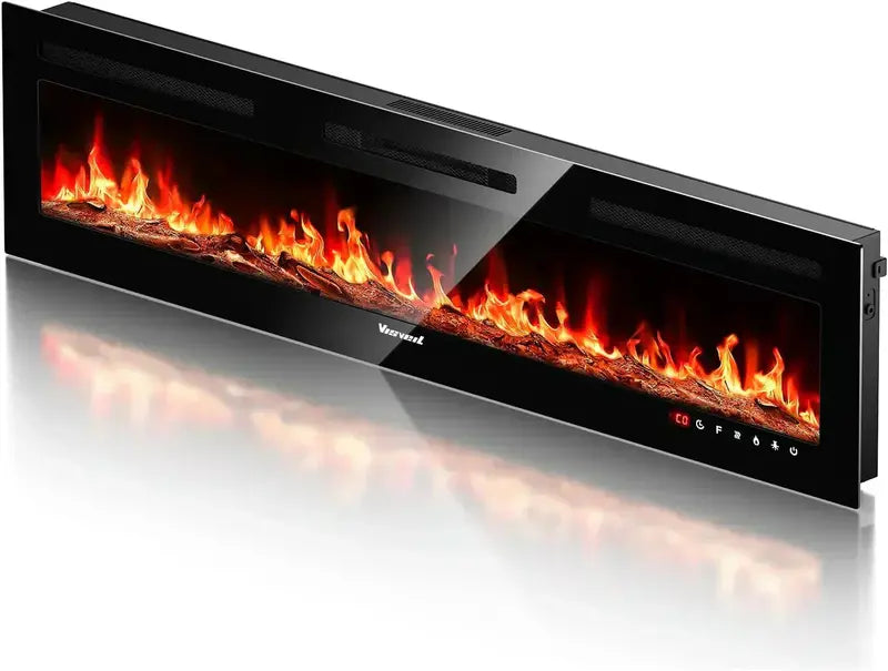60-Inch Wall-Mounted Electric Fireplace Heater with Timer  Fits Inside TV Stand or Recessed Setup