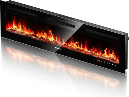 60-Inch Wall-Mounted Electric Fireplace Heater with Timer  Fits Inside TV Stand or Recessed Setup