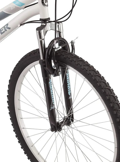 Roadmaster Granite Peak Women’s Hybrid Bike  26″ Front-Suspension, 18-Speed, White Finish