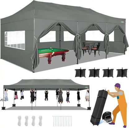 COBIZI 10×20 Pop-Up Canopy Tent  Heavy-Duty Commercial Grade with 6 Sidewalls for Weddings and Parties