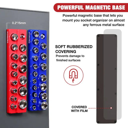 WORKPRO Magnetic Socket Organizer Set: 1/4″, 3/8″, and 1/2″ Drive Sizes