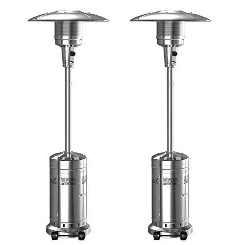 2-Unit Stainless Steel Floor-Standing Patio Heater Set  48,000 BTU Umbrella Style with Wheels (Silver)
