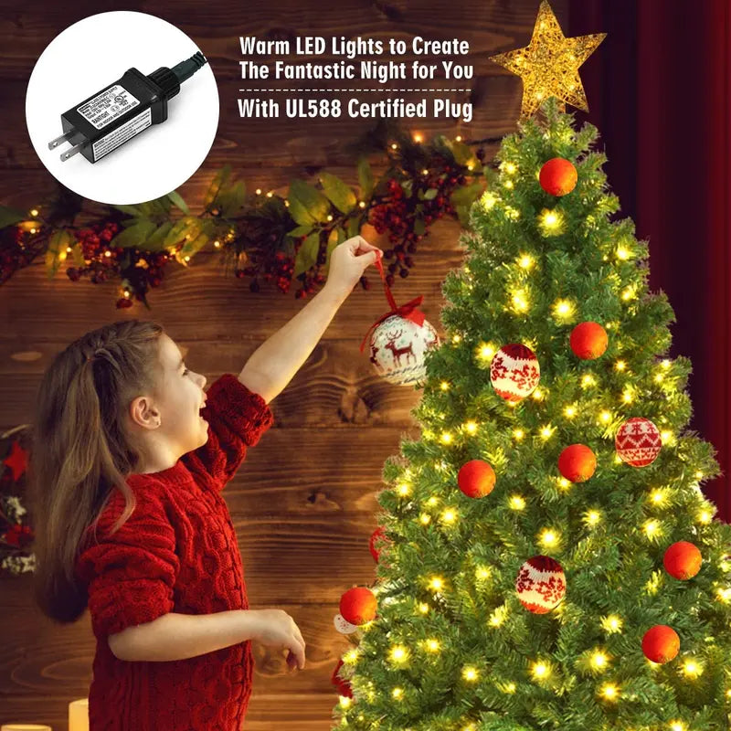 Auto-Spreading Pre-Lit PVC Spruce Christmas Tree with Hinged Branches