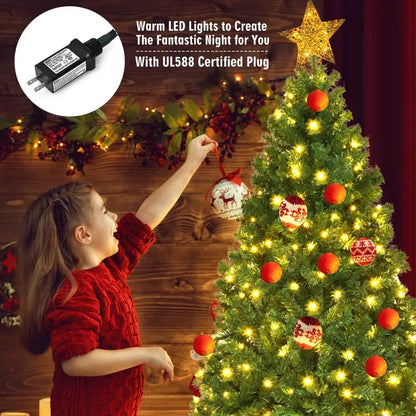 Auto-Spreading Pre-Lit PVC Spruce Christmas Tree with Hinged Branches