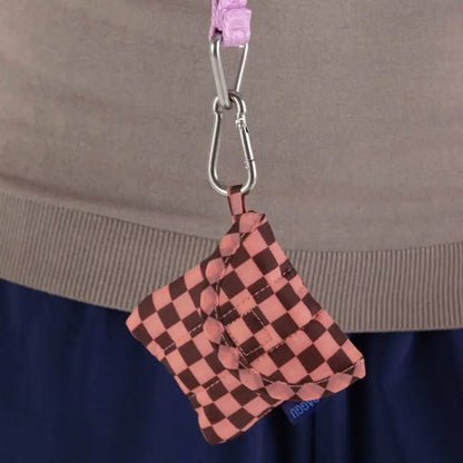 Baggu Puffy Pink-Brown Check Earbud Case (Recycled Nylon)