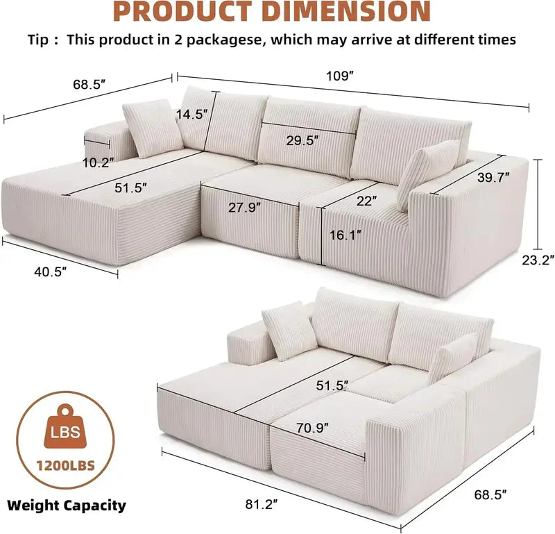 Cloud-Style Modular Sofa — 108-Inch Configurable Sectional with Deep Seating & Power-Reclining Options