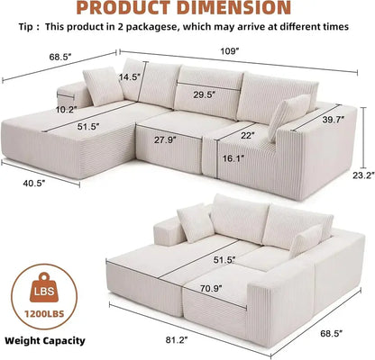 Cloud-Style Modular Sofa — 108-Inch Configurable Sectional with Deep Seating & Power-Reclining Options