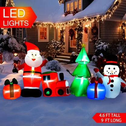 Yexmas 9FT Inflatable Christmas Set with LED Lights  Santa, Snowman, Train, Gifts & Tree for Indoor/Outdoor Decor