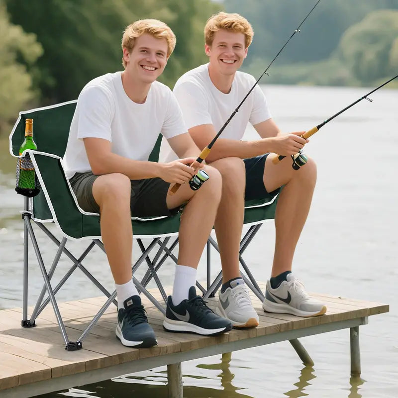 Dual-Seat Folding Outdoor Couch with Cup Holders and Back Pockets