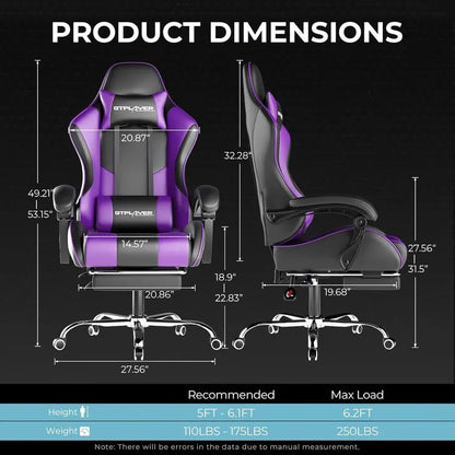 Ergonomic White Gaming Chair with Adjustable Height, 360° Swivel, Headrest, Lumbar Support, and Integrated Footrest