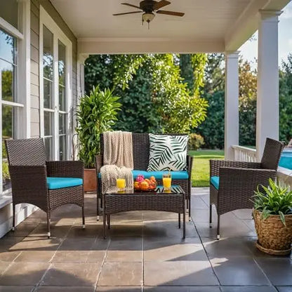 Homall 4-Piece Rattan Patio Chair Set  Blue | Indoor/Outdoor, Backyard, Porch, Garden, Poolside