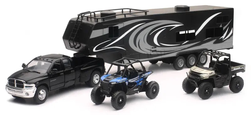 NEW-RAY  37046  REPLICA TRUCK/TOY HAULER/UTVS RAM DUALLY/TRAILER/POL UTV