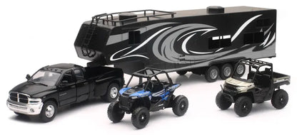 NEW-RAY  37046  REPLICA TRUCK/TOY HAULER/UTVS RAM DUALLY/TRAILER/POL UTV