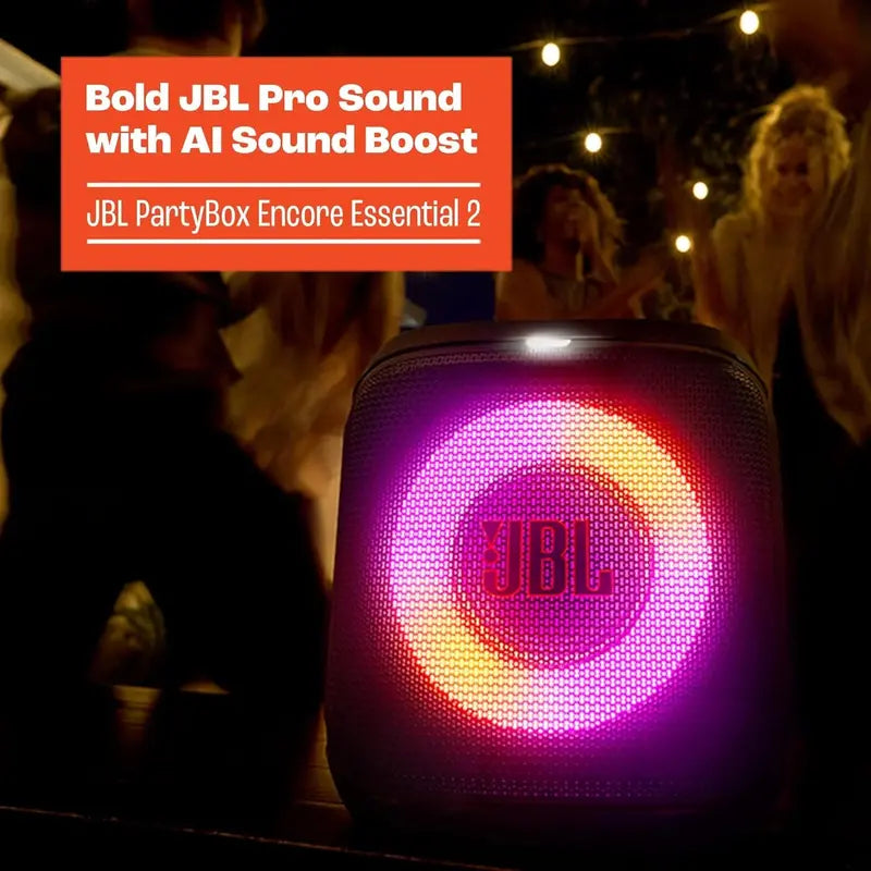 JBL PartyBox Encore Essential 2  Portable Bluetooth Speaker with 15-Hour Playtime & IPX4 Rating