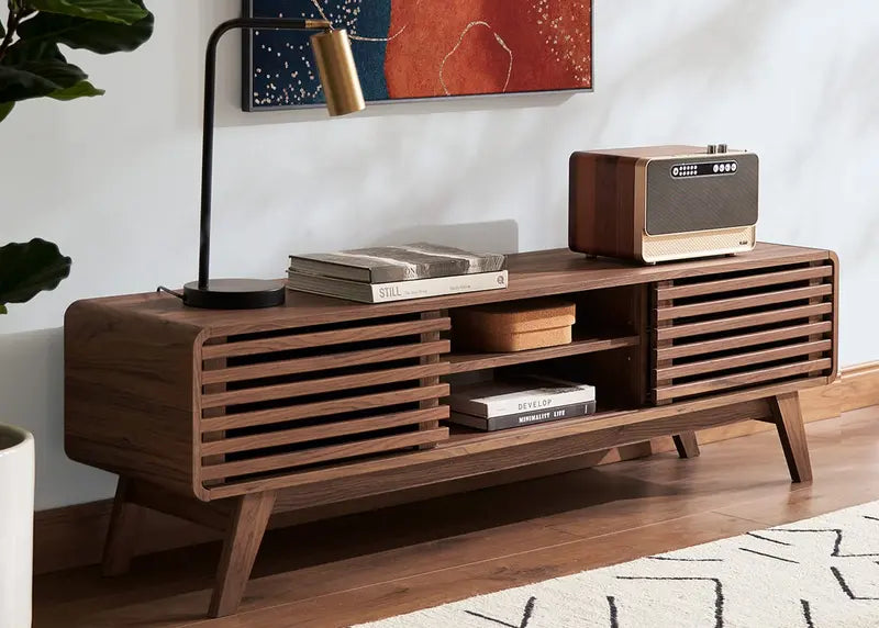 mopio Ensley 59-Inch Walnut-Finish TV Stand Compatible with 55- to 65-Inch TVs