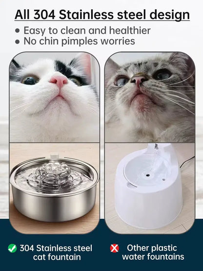 Automatic Pet Water Fountain  2L Quiet Pump System with Stainless Steel Bowl & Replaceable Filter