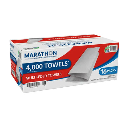 Marathon Multifold 1-Ply Paper Towels, 9.2″x9.4″, White, 4000 Towels/Case, SFI Certified