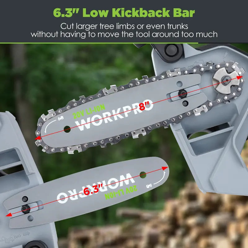 WORKPRO 20V Brushless Cordless Compact Chainsaw  Includes 4.0Ah Battery & Replacement Chain