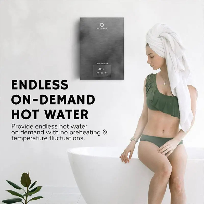Airthereal Electric Tankless Water Heater 14kW  Endless On-Demand Hot Water  Self Modulates to Save Energy Use  for 1 Shower EVT-14K